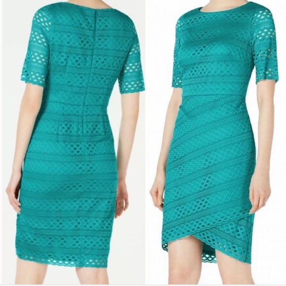 NWT, Size 8P, Teal Lace Sheath Dress - Picture 1 of 12